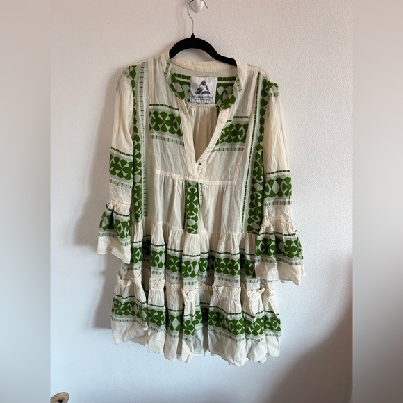 Pearl & Caviar Green and Cream Tiered Dress, size S/M - Picture 2 of 6